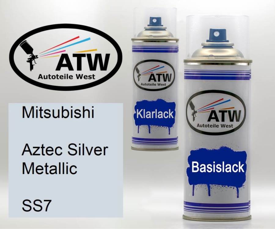 Mitsubishi, Aztec Silver Metallic, SS7: 400ml Sprühdose + 400ml Klarlack - Set, von ATW Autoteile West.